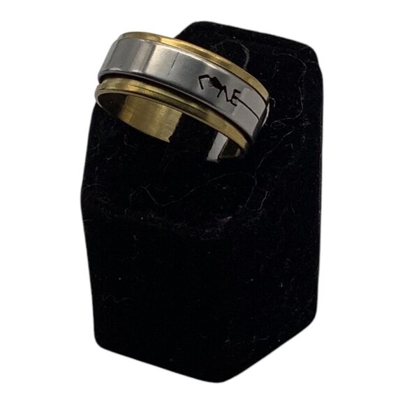 Stainless Steel & Gold Tone Love Engraved Spinner Ring Unisex Band Size 12 - Picture 2 of 9